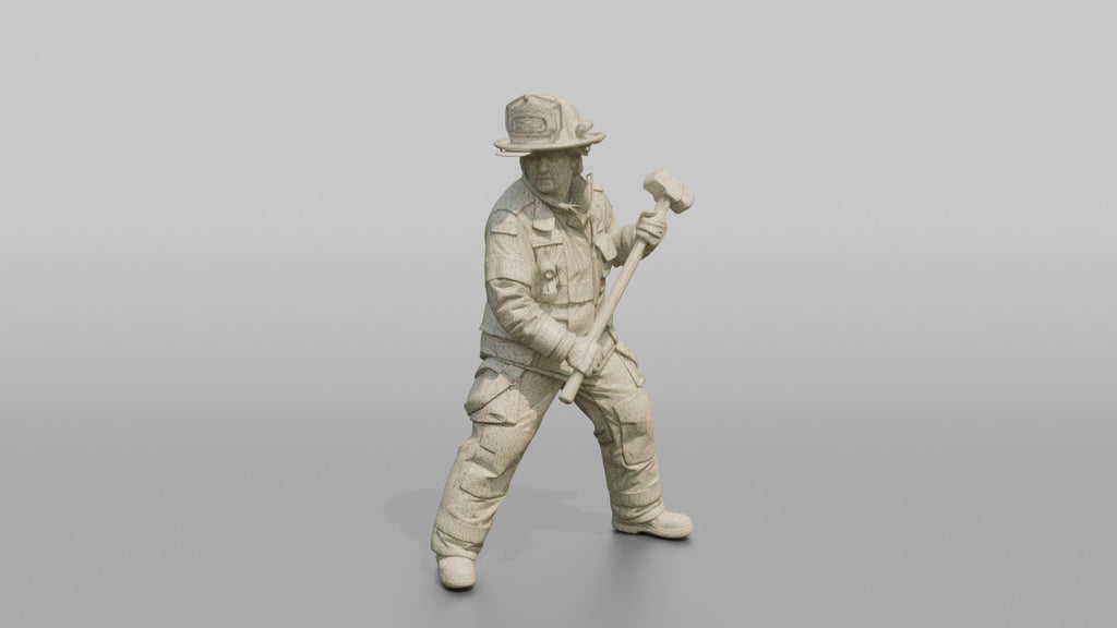 Firefighter Woman Standing in Dynamic Stance with a Sledgehammer