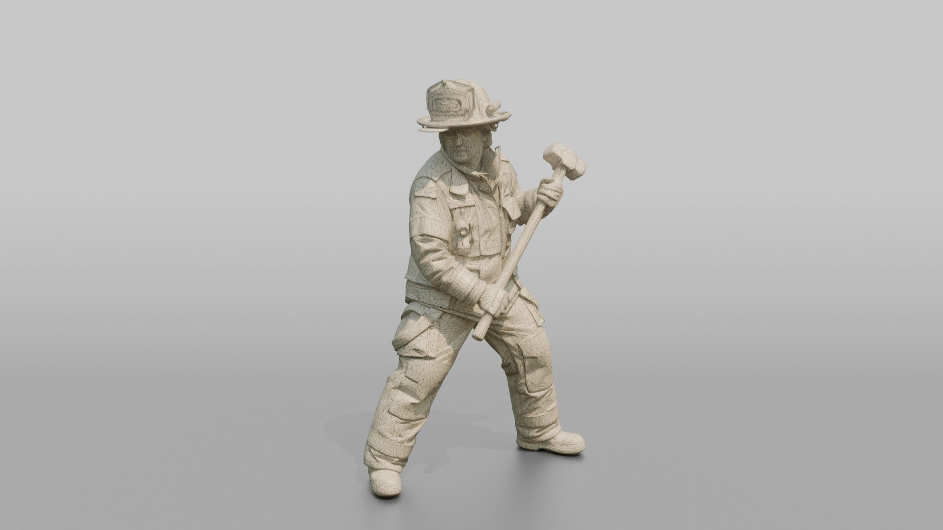 Firefighter Woman Standing in Dynamic Stance with a Sledgehammer