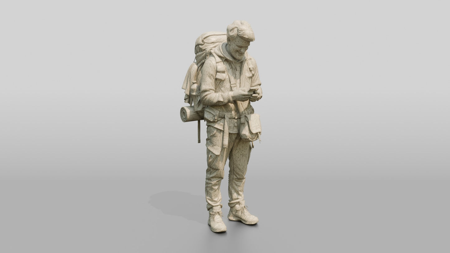 Weary Backpacker Checking Phone Map