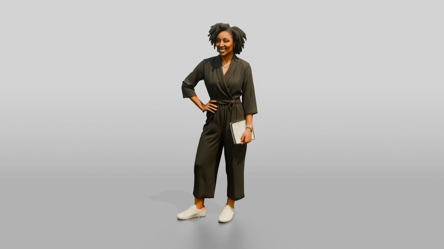 Woman with a Laptop and Hand on Hip