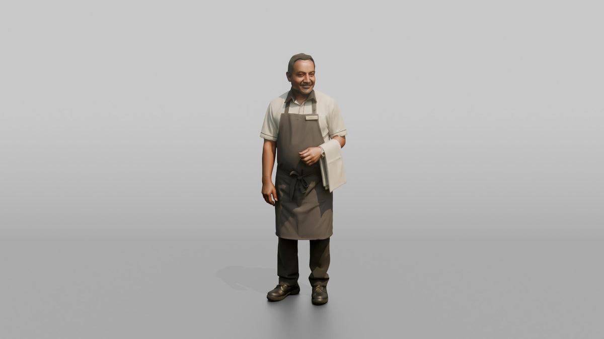 Server Man Holding A Folded White Napkin Over One Arm - 3D character model, view 5