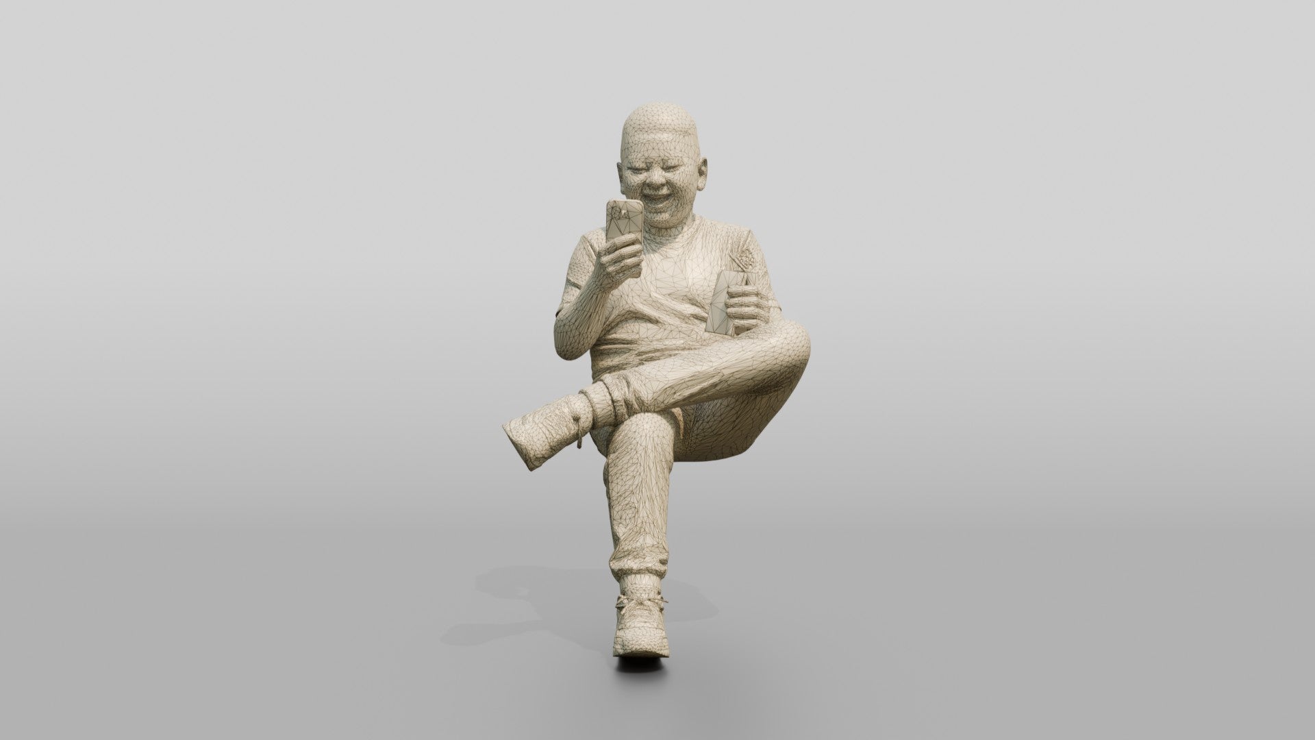Chinese Boy Sitting with Phone and Drink