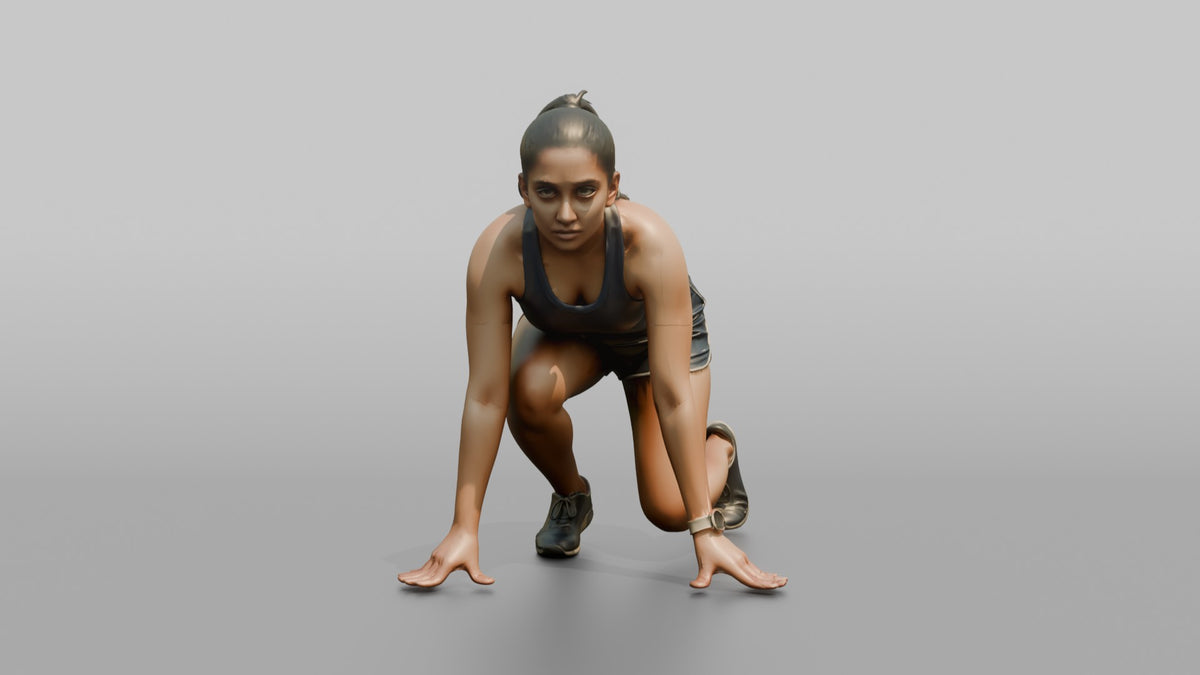 Cardio Athlete Woman In A Starting Sprinter's Crouch - 3D character model, view 4