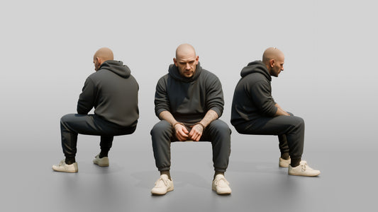 Caucasian Male Prisoner in a Navy Blue Hoodie and Joggers