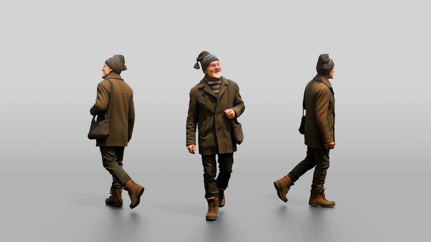 Elderly Norwegian Man Strolling the Pedestrian Street