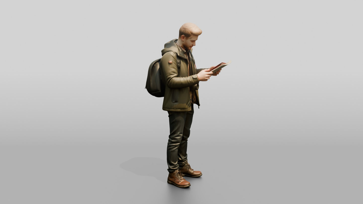 Young Man Looking at Church Map