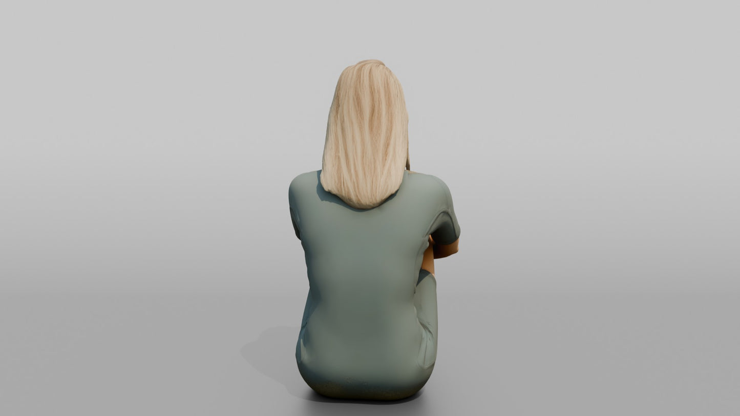 Surfer Sitting and Hugging Her Knees