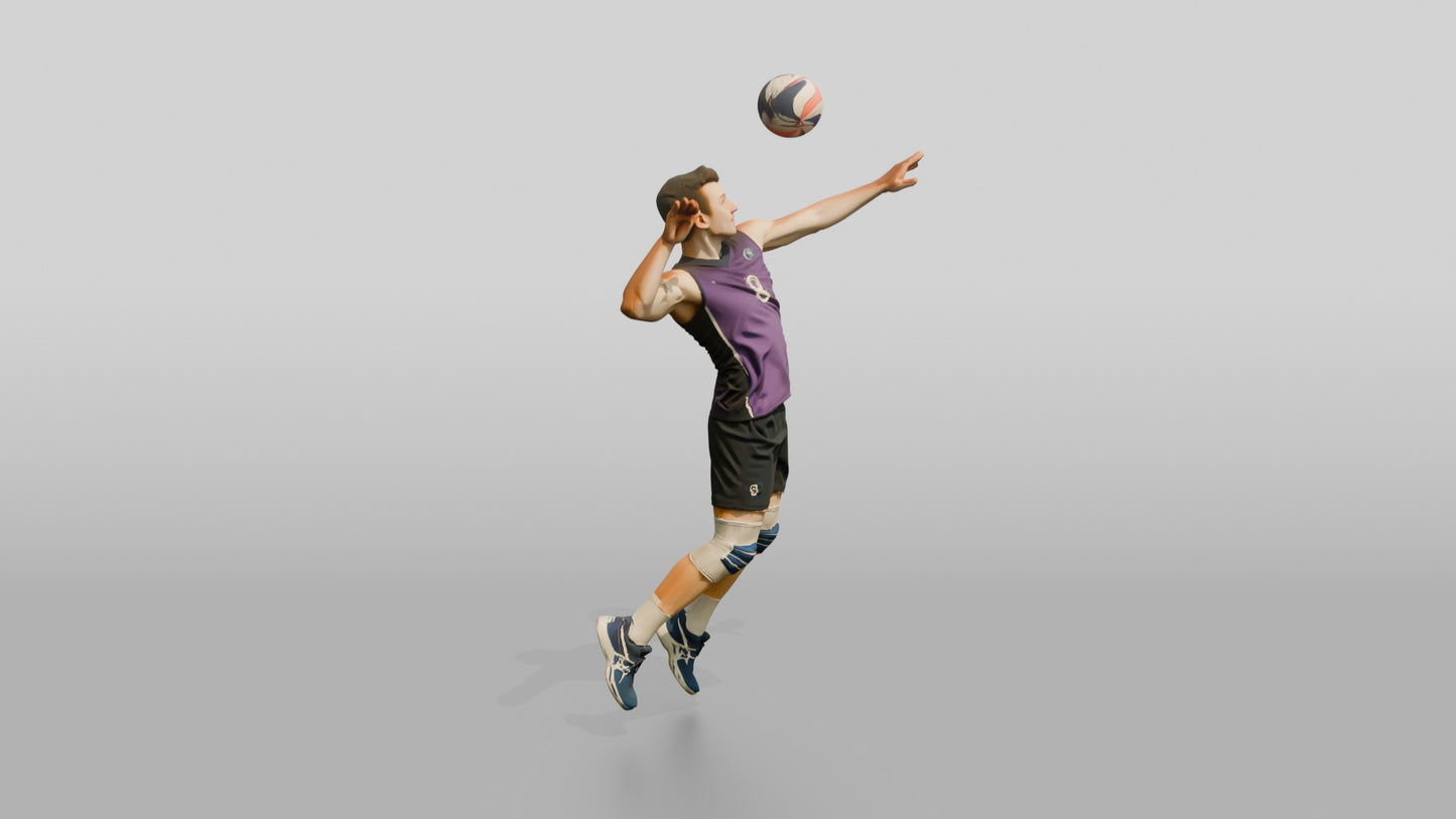 Caucasian Male Volleyball Player in Purple Jersey