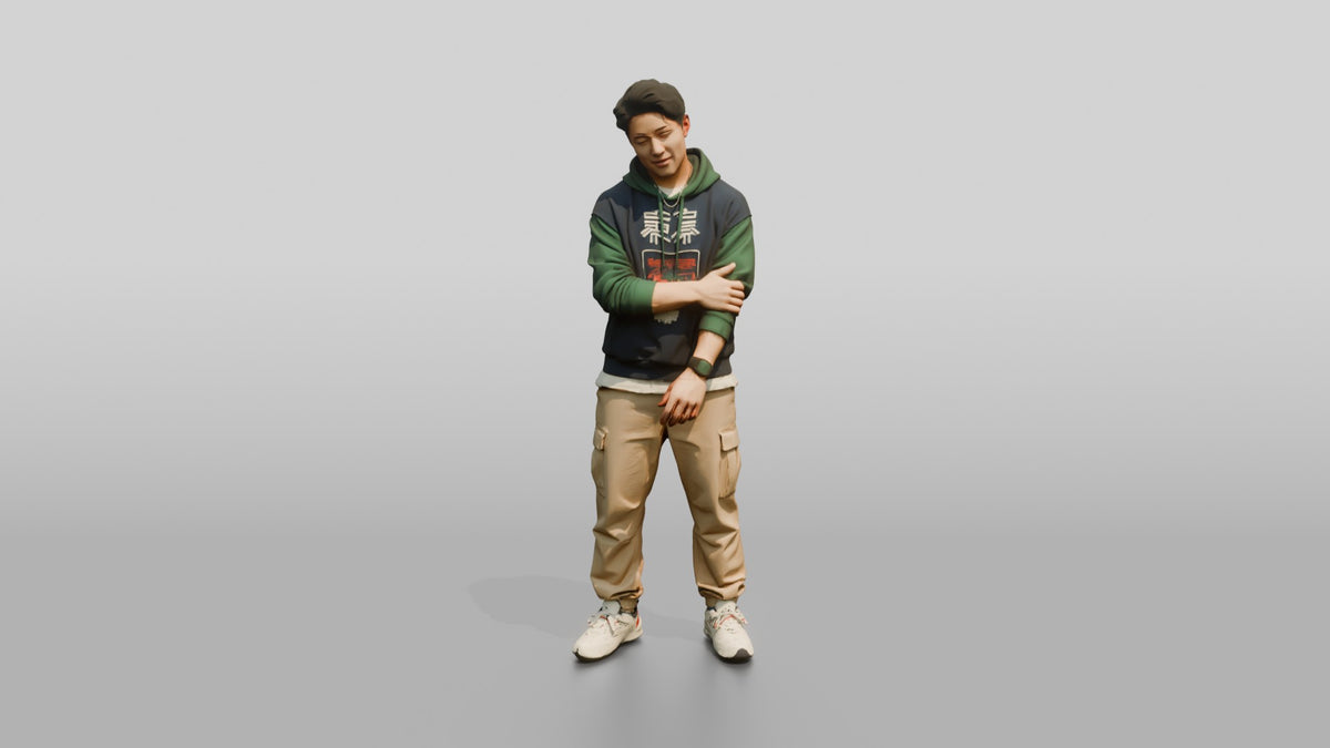 Asian Man Leaning with Arms Folded - 3D character model, view 5