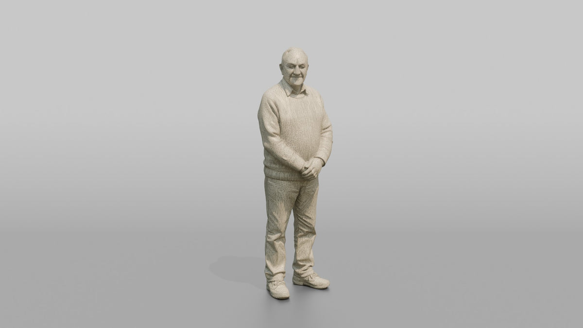 Man Customer Standing Patiently With Hands Clasped - wireframe topology preview