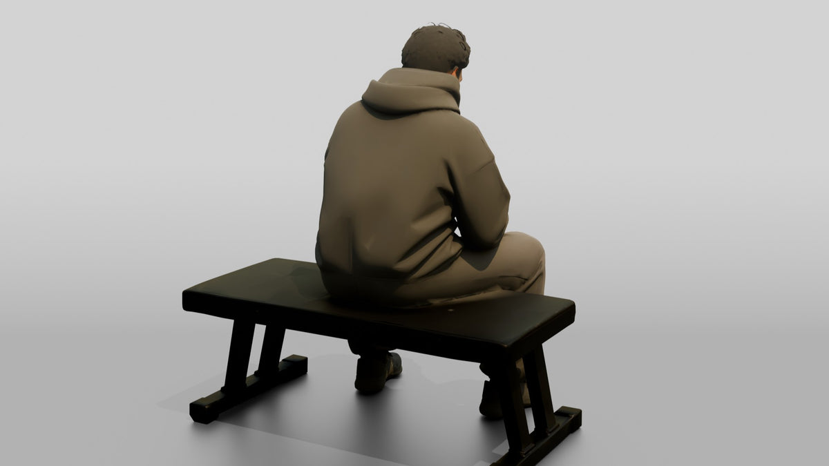 Man Sitting with Protein Shaker - 3D character model, view 3