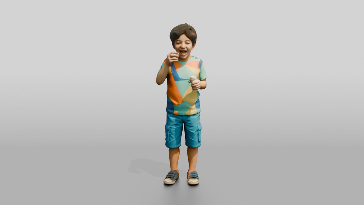 Young Syrian Boy Blowing Bubbles in the Park - 3D character model, view 5