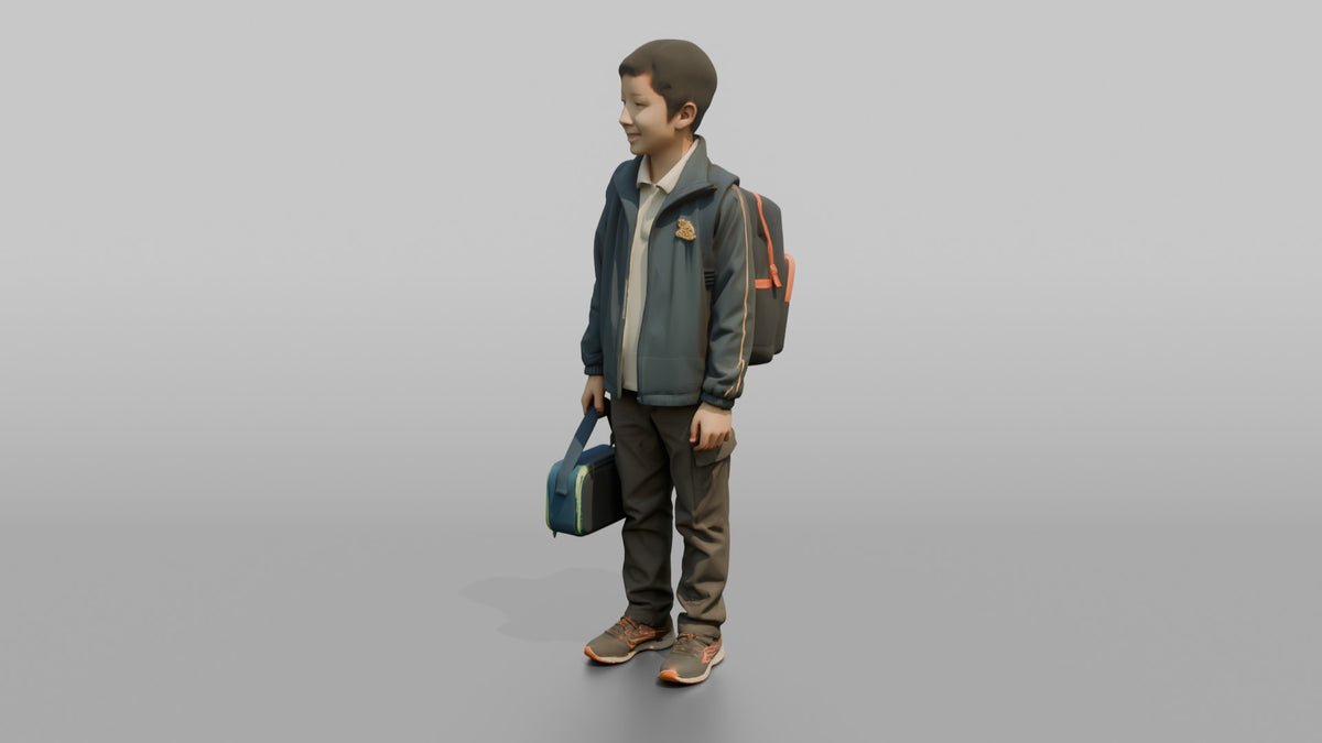Son Carrying A School Lunchbox By Its Handle - 3D character model, view 4