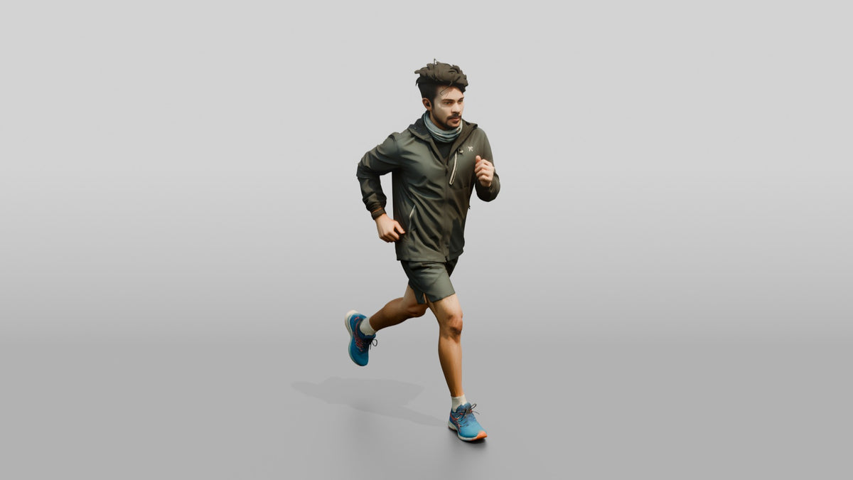 Indian Man Jogging in Technical Jacket - 3D character model, view 1