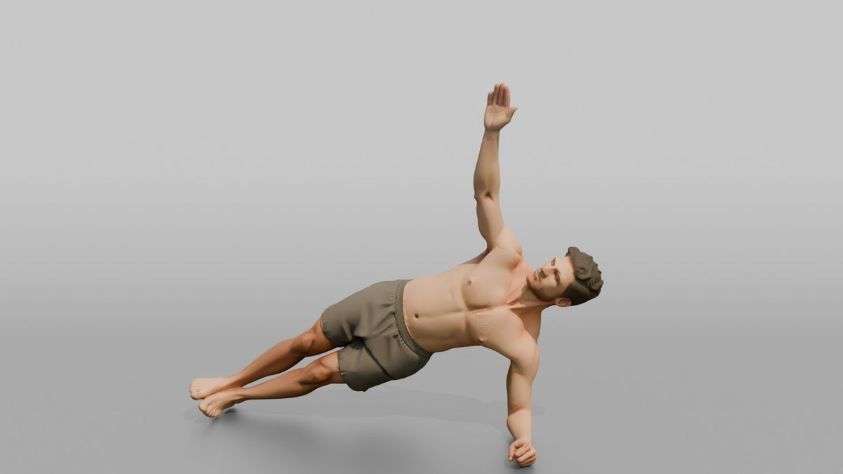 Bodyweight Athlete Man Holding A Side Plank - 3D character model, view 5