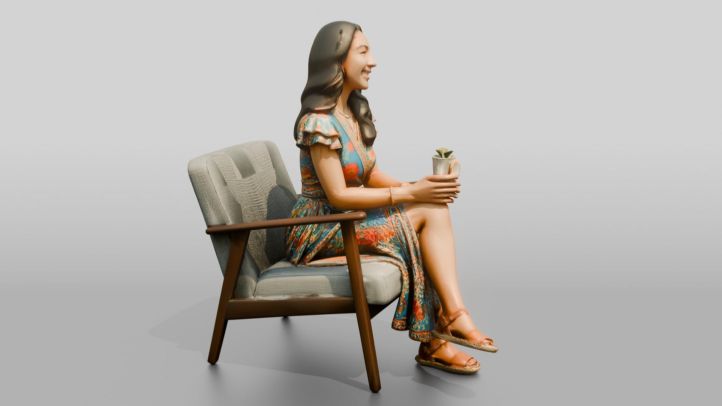 Latina Woman in Wrap Dress with Cold Drink