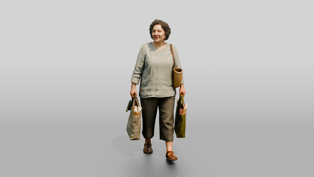 Stocky Middle-Aged Turkish Woman Carrying Groceries