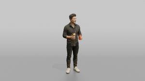 Patron Man Holding Two Drinks, One In Each Hand - 3D character model