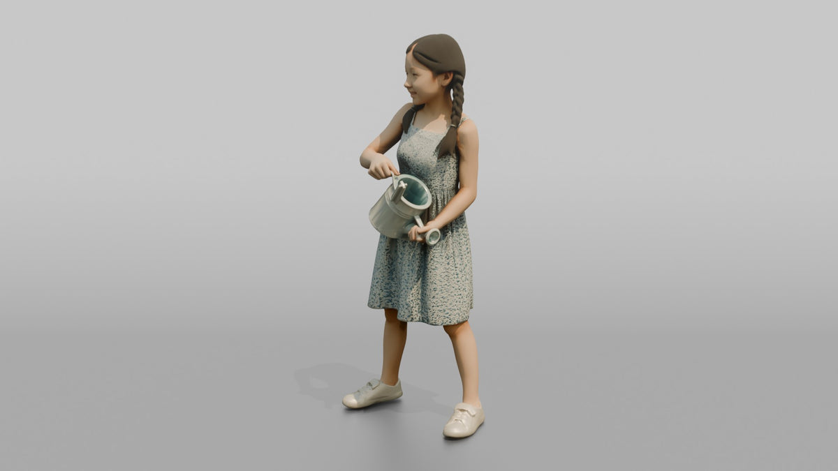 Daughter Holding A Small Watering Can, Tilted Slightly - 3D character model, view 4