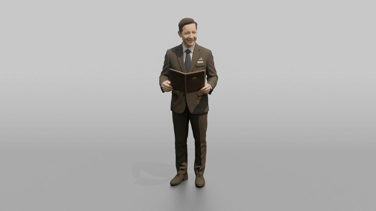 Receptionist Woman Holding A Room Service Menu - 3D character model, view 5