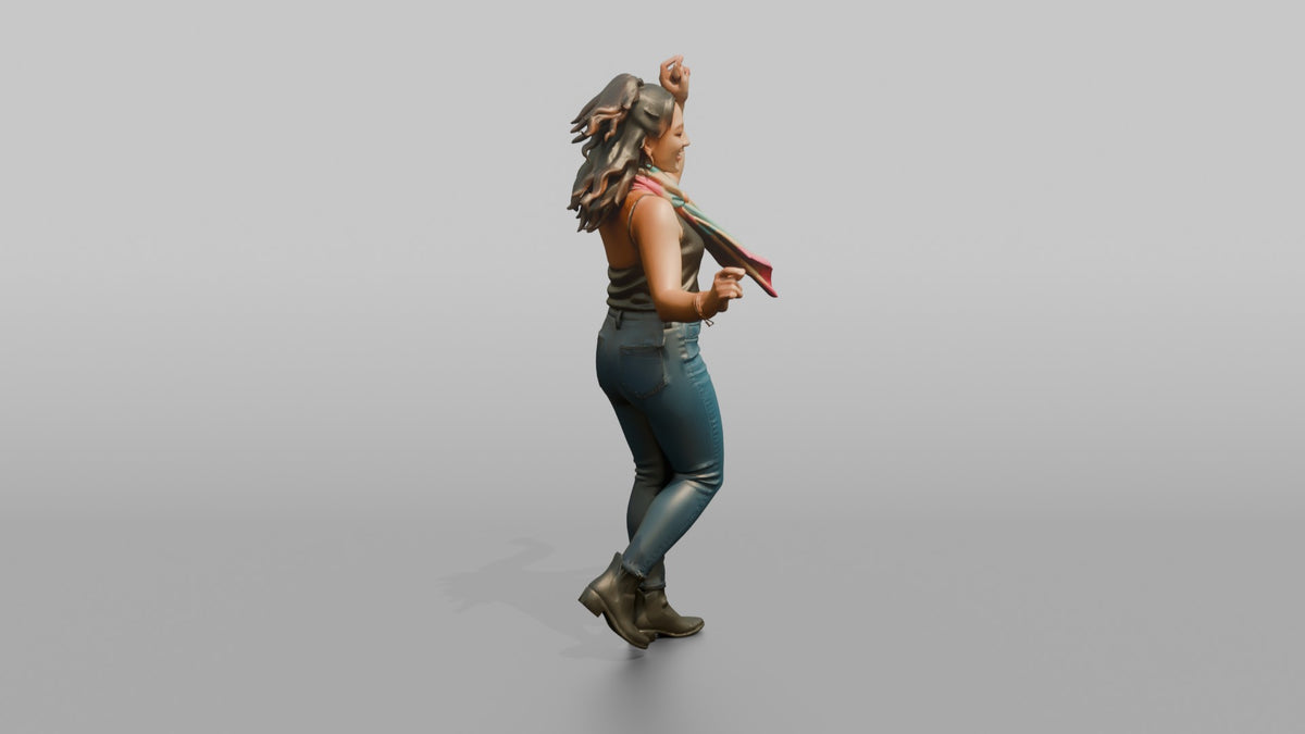 Patron Woman Dancing With A Bright Silk Scarf Tied Around The Neck - 3D character model, view 2