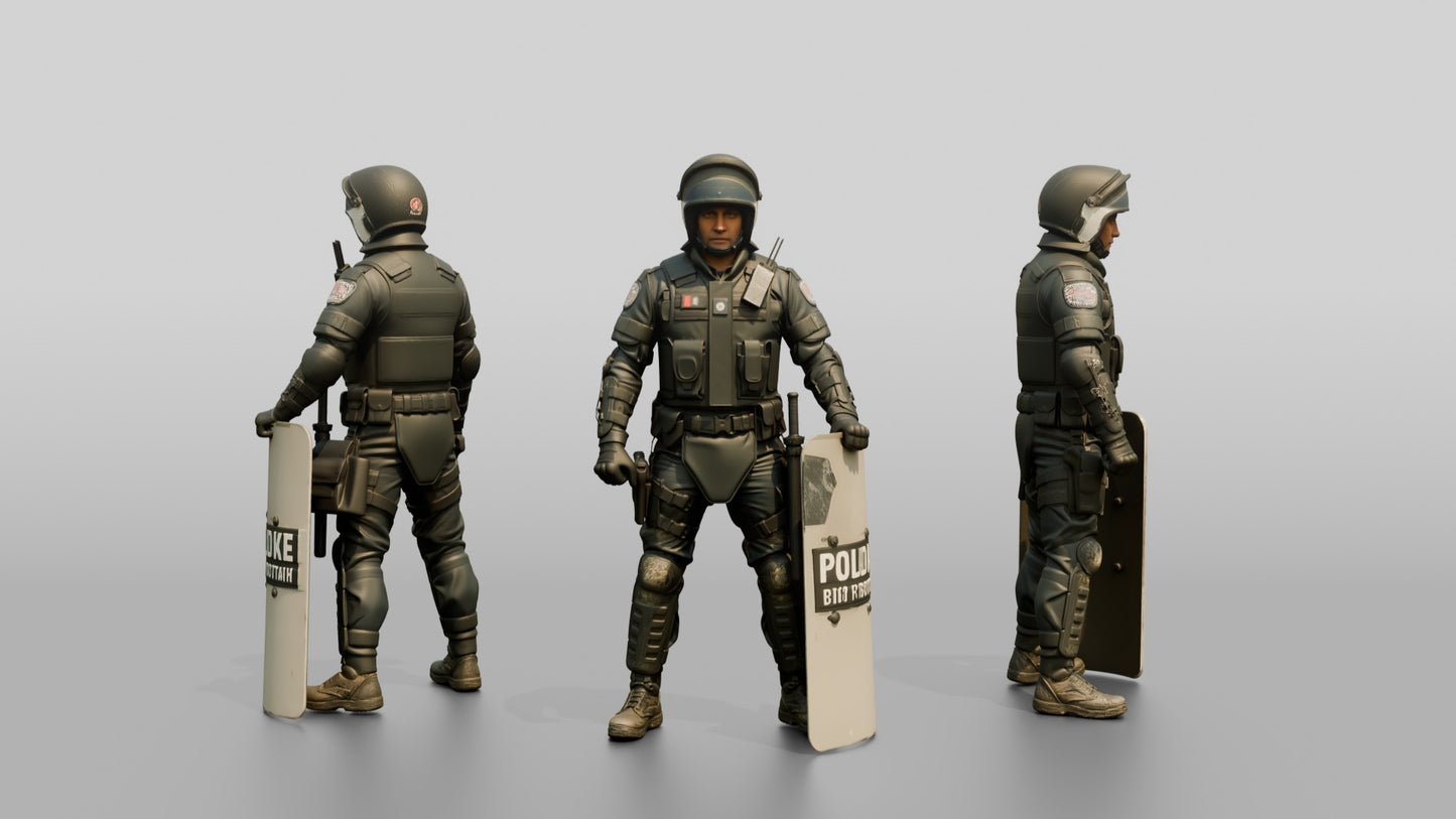 Riot Police Officer Holding Large Shield
