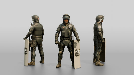 Riot Police Officer Holding Large Shield