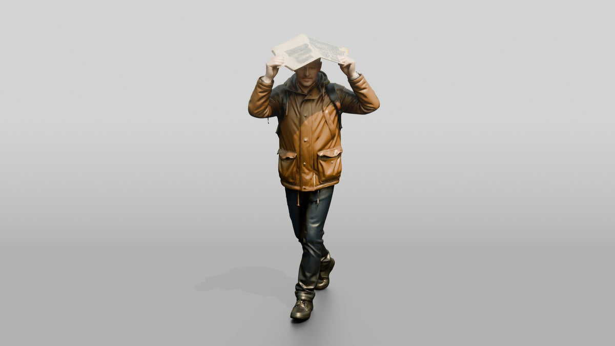 White Man Holding a Newspaper Overhead - 3D character model, view 5