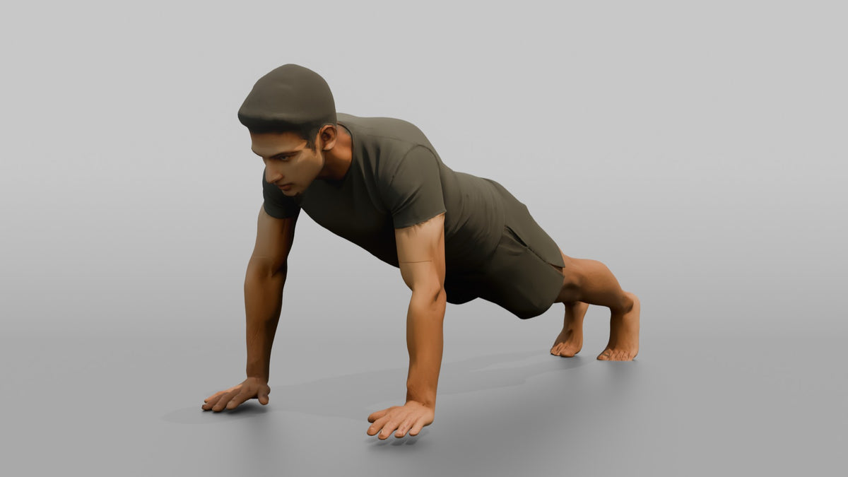Fitness Influencer Man Mid Push-up - 3D character model, view 4