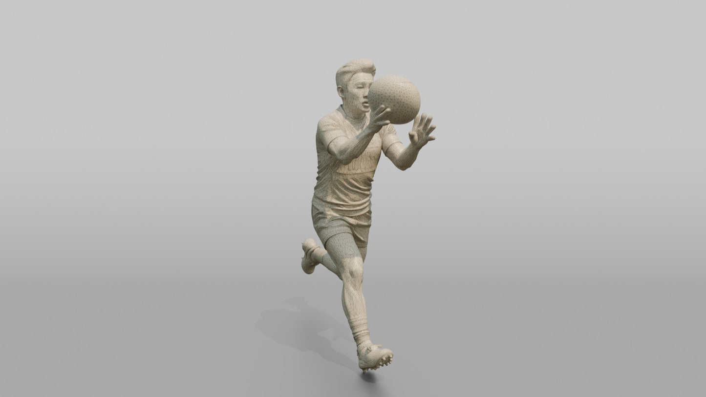 Rugby Back Catching a High Spiral Pass