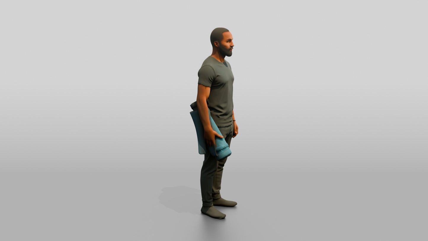 Standing Man with Rolled Mat