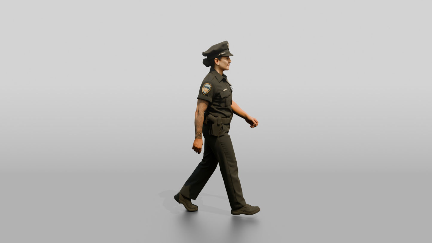 Tattooed Female Police Officer on Patrol