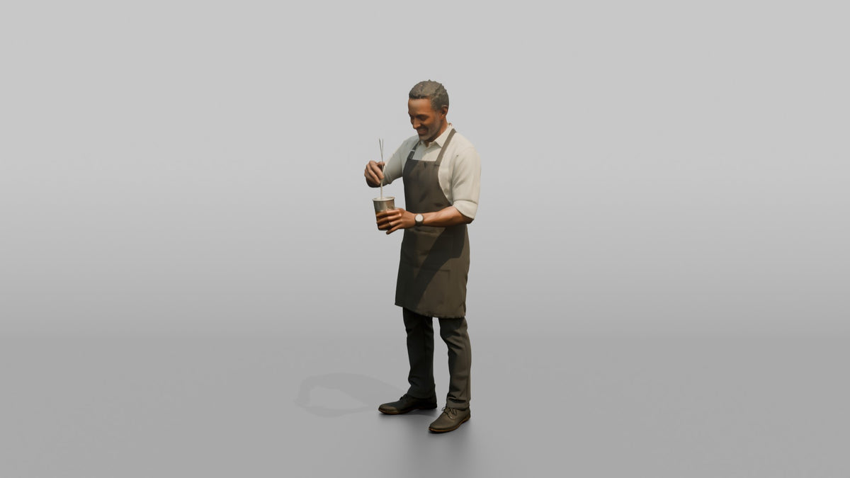 Bartender Man Mixing A Drink With A Bar Spoon - 3D character model, view 4
