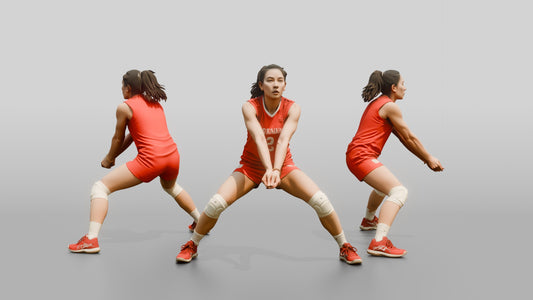 East Asian Female Volleyball Player in Red Jersey