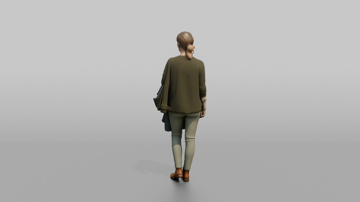 Woman Customer Holding A Coat Over One Arm While Browsing - 3D character model, view 3