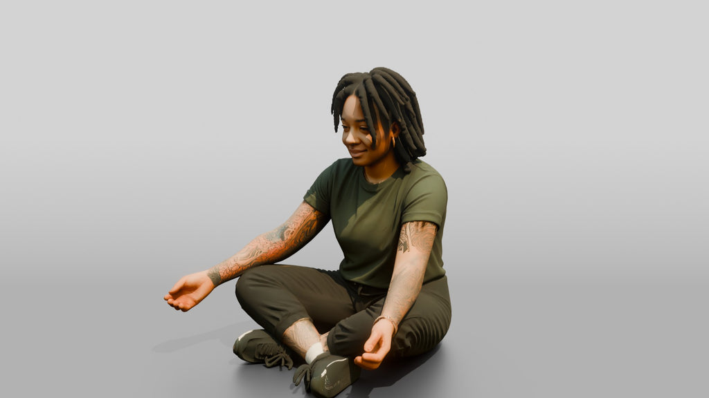 Homeless Woman Sitting Cross-legged