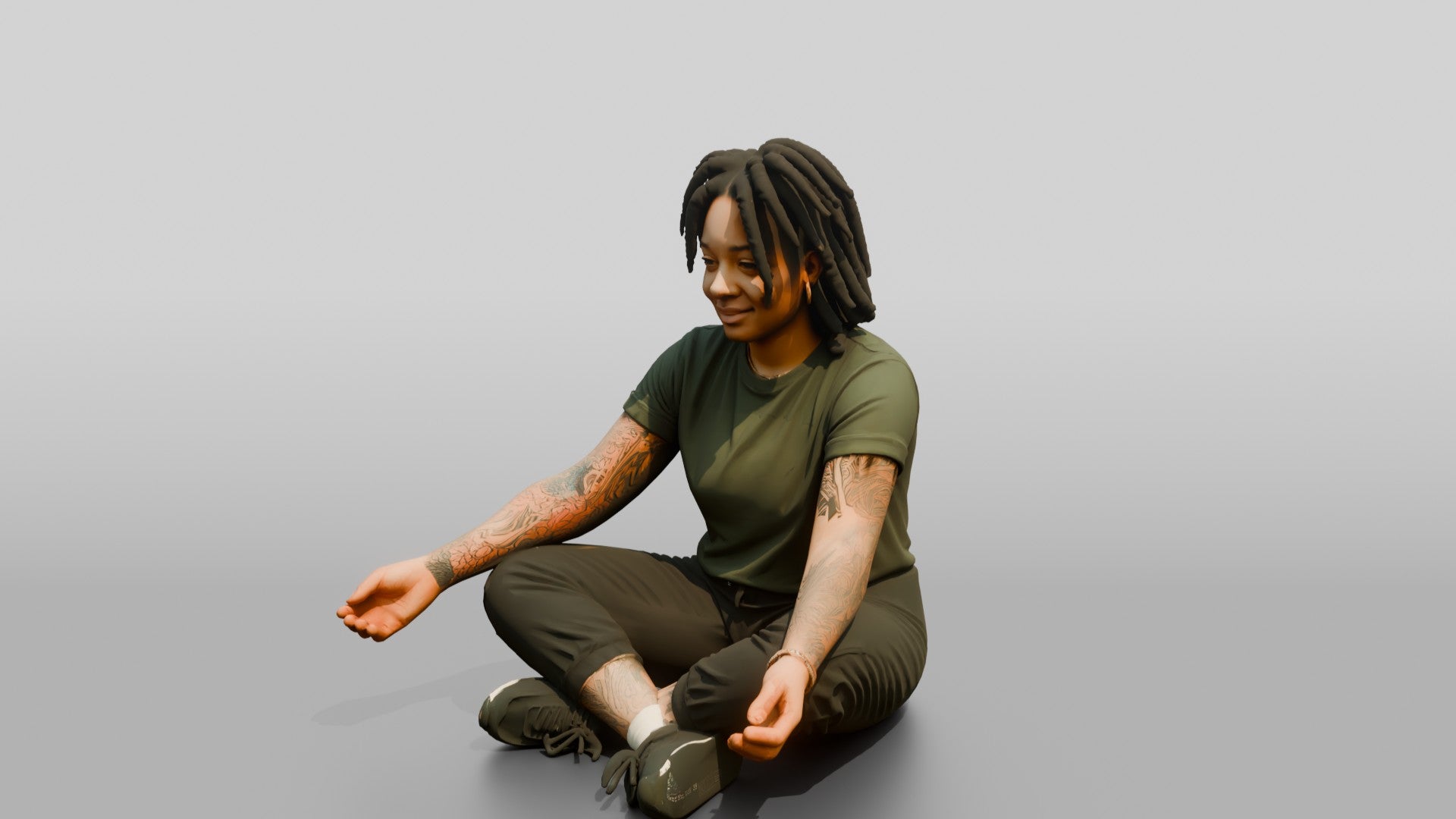 Homeless Woman Sitting Cross-legged