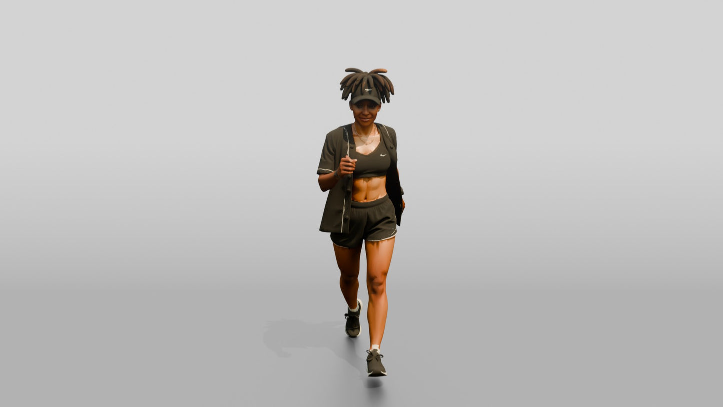 African-American Woman Power-Walking the Boardwalk