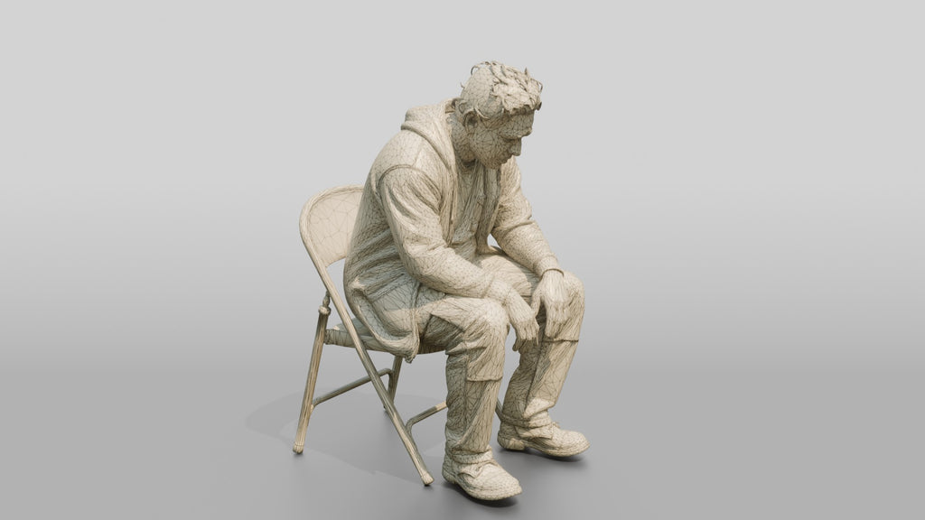 Homeless Man Looking Disoriented and Slouched Over