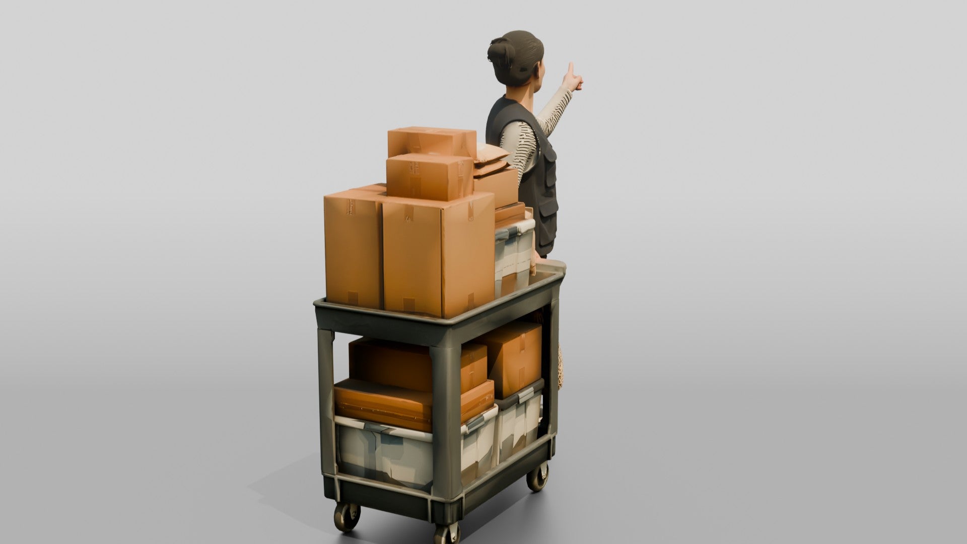 Woman with Parcel Hand Truck