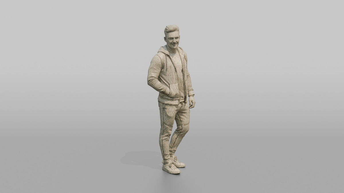 Fitness Influencer Man Standing With One Hand In Pocket, Relaxed Confident Pose - wireframe topology preview