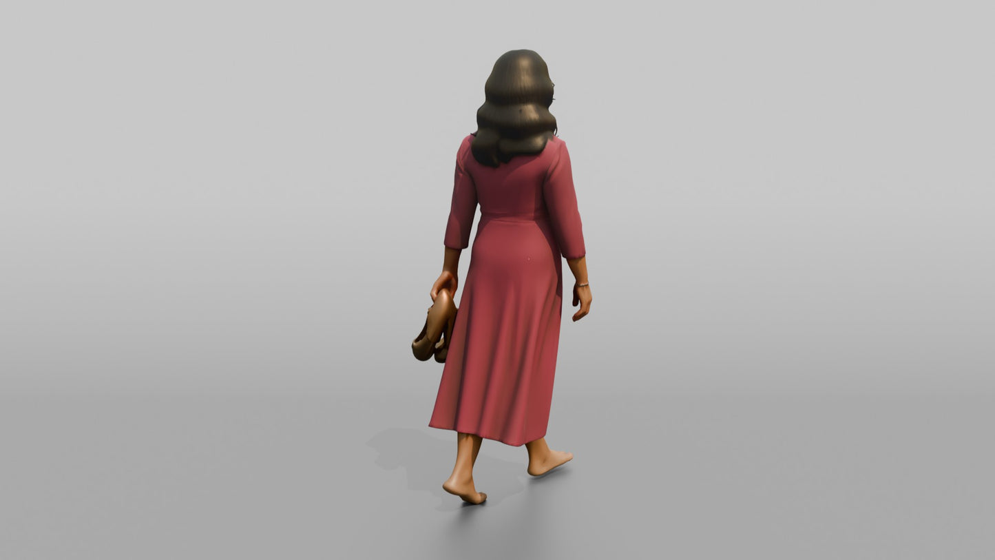 Wedding Guest Walking Barefoot, Holding Her Heels