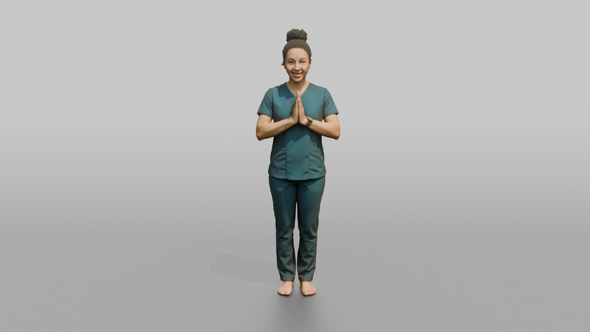 Massage Therapist Man Pressing Palms Together In A Welcoming Gesture - 3D character model, view 5