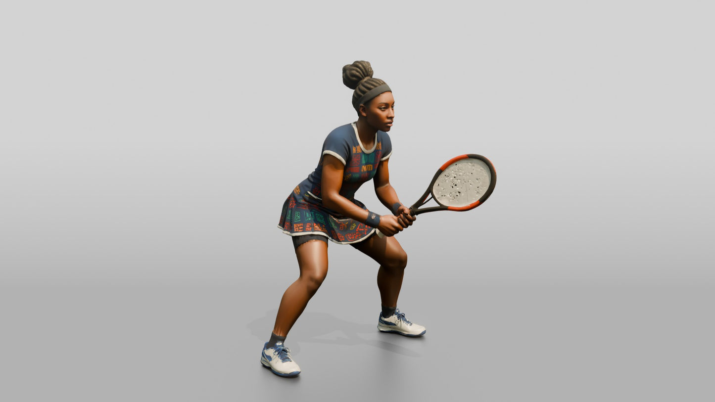 Female Tennis Player Poised to React at the Baseline