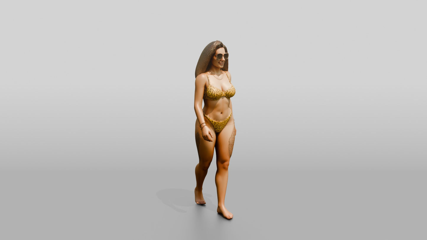 Latina Woman Walking on the Sand in Yellow Bikini