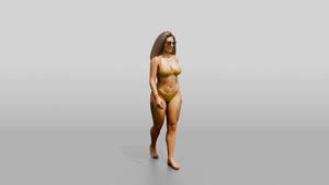 Latina Woman Walking on the Sand in Yellow Bikini - 3D character model, view 1