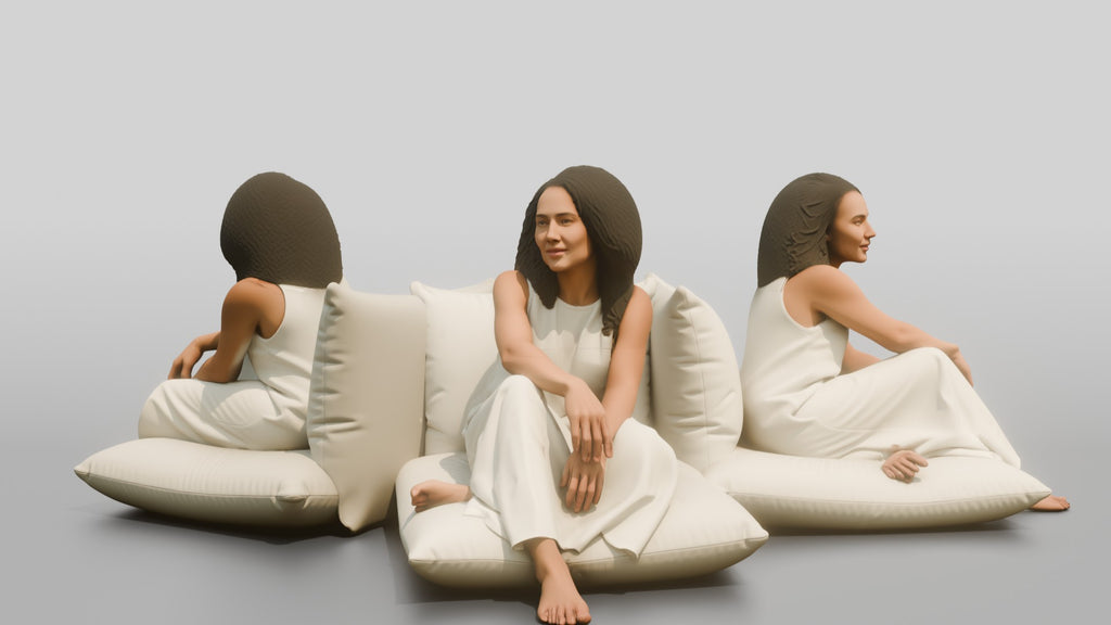 Woman Lounging on a Floor Cushion