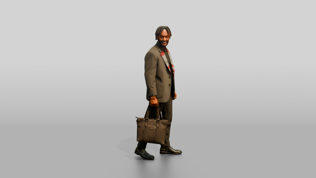 Stylish African Man in an Oversized Blazer with a Tote Bag
