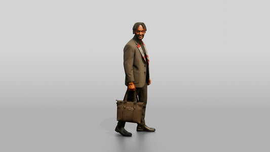 Stylish African Man in an Oversized Blazer with a Tote Bag - 3D character model, view 1