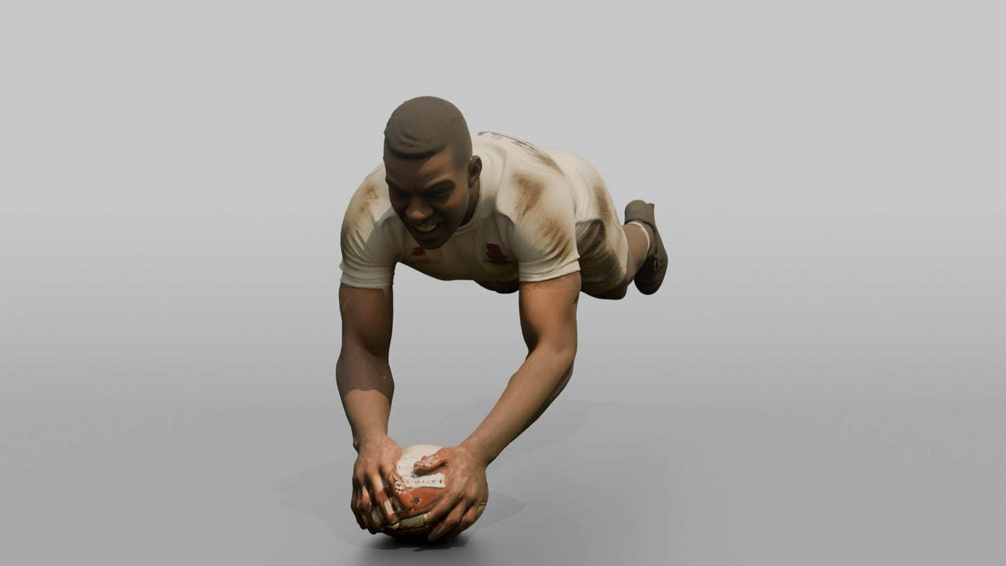English Flanker Diving to Smother a Loose Ball